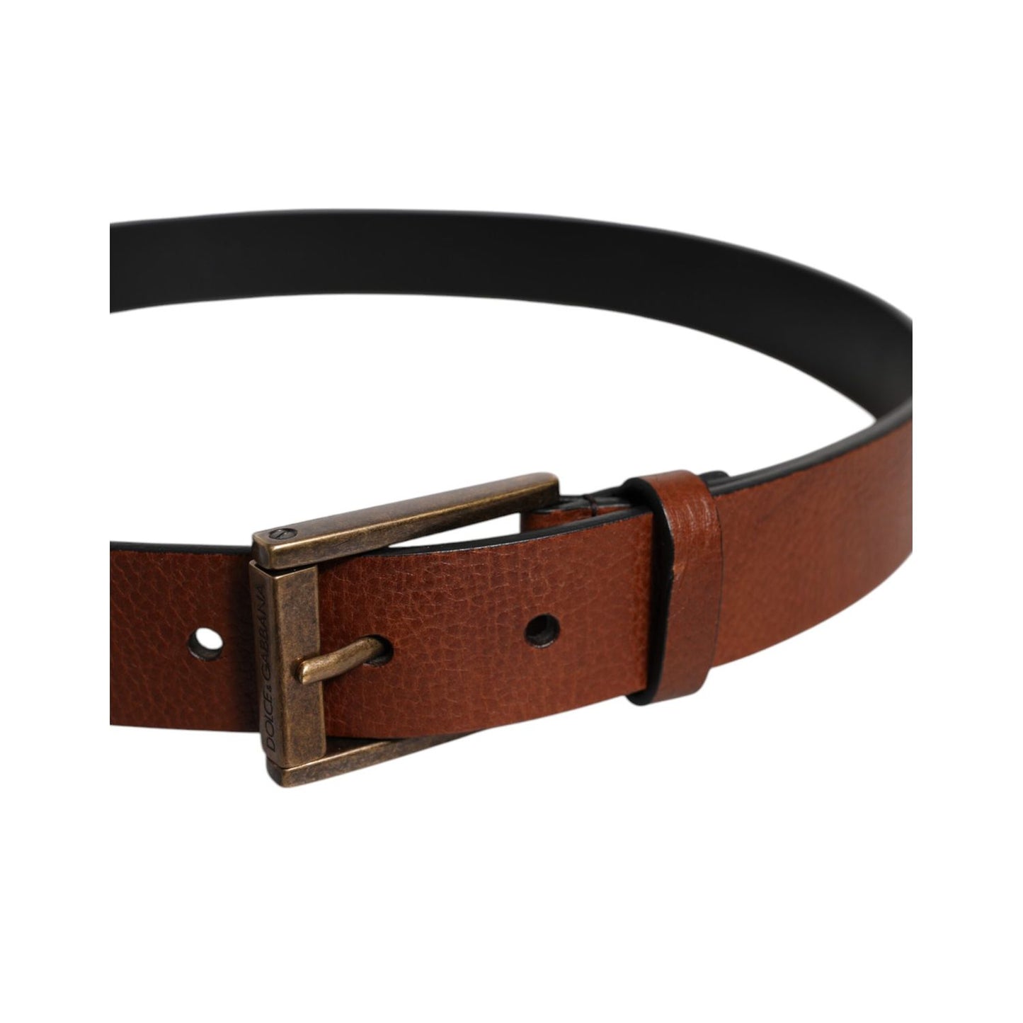 Dolce & Gabbana Brown Calf Leather Classic Metal Buckle Belt