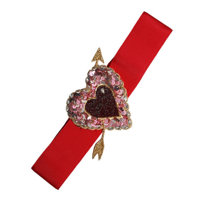 Dolce & Gabbana Red Stretch Wide Waist Heart Embellished Belt