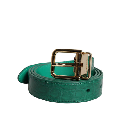 Dolce & Gabbana Green Leather Logo Metal Waist Buckle Belt