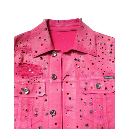 Dolce & Gabbana Pink Crystal Embellished Cotton Denim Jacket