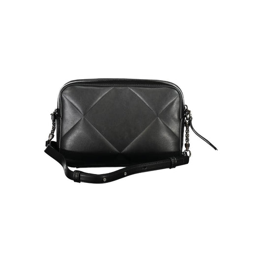 Calvin Klein black polyester handbag with adjustable strap, two internal pockets, logo application, made of 50% recycled material.