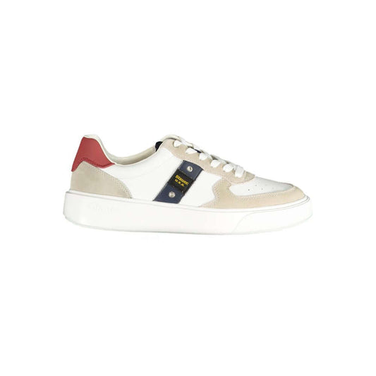 Blauer white polyethylene men's sneaker with bold red, blue accents and removable footbed for all-day comfort and style.