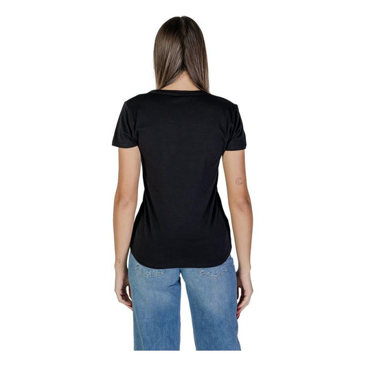 Back view of Liu Jo black short-sleeved women's T-shirt, 95% cotton and 5% elastane, perfect for spring-summer fashion.