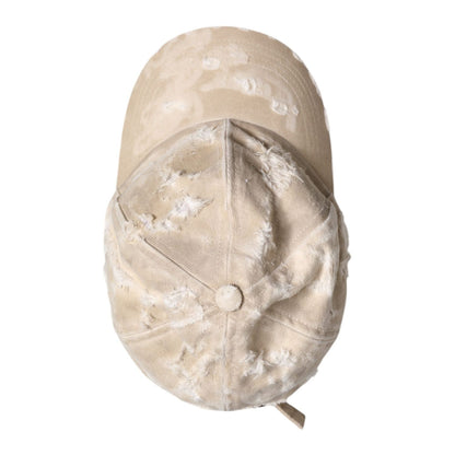 Dolce & Gabbana Beige Tattered Cotton 6 Panels Baseball Cap