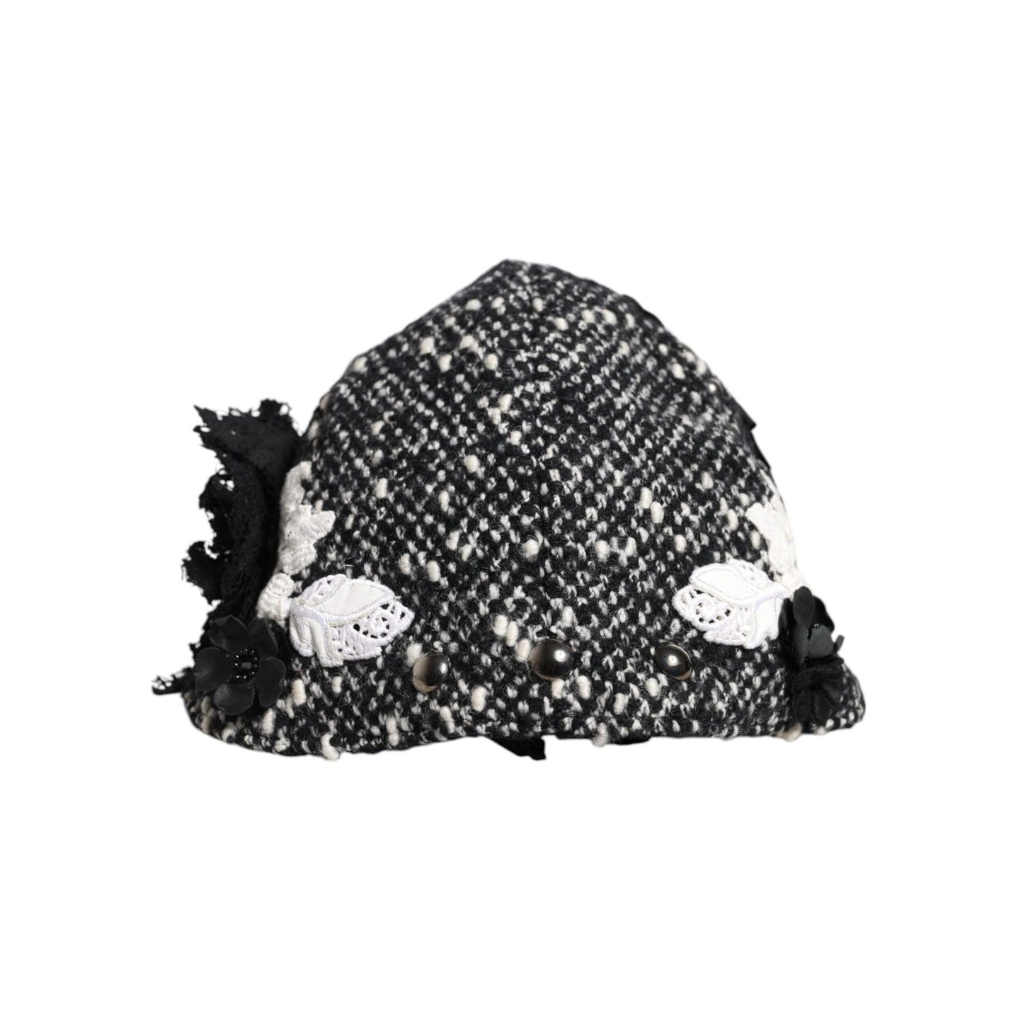 Dolce & Gabbana Black Wool White Floral Embellished Cloche Hat