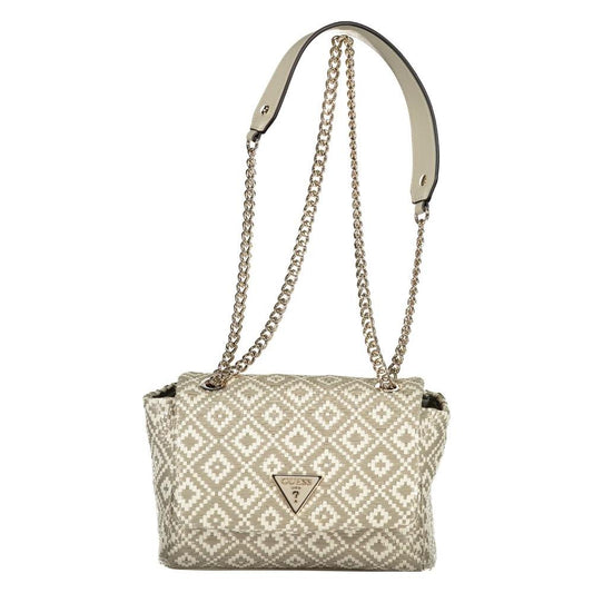 Guess Jeans gray polyethylene handbag with chain shoulder strap, internal pocket, contrasting details, and logo