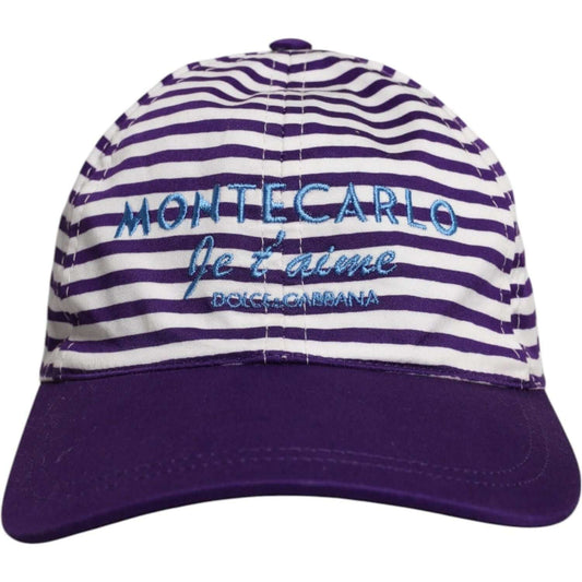 Dolce & Gabbana women's baseball cap, white with purple stripes, Montecarlo logo, made of cotton, stylish and authentic.