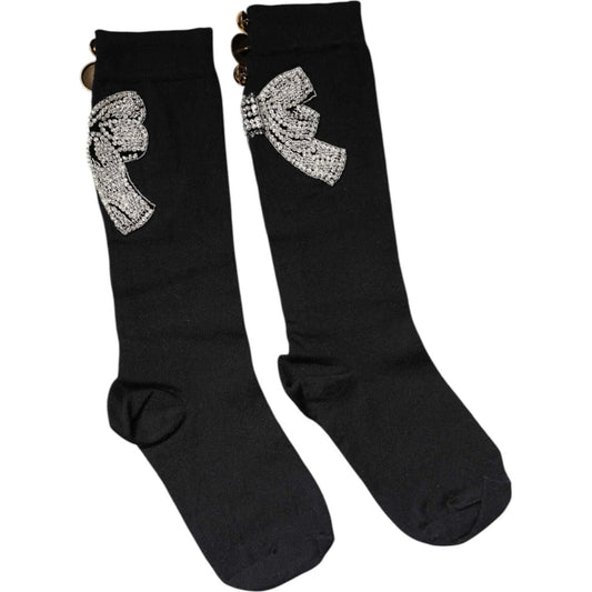 Dolce & Gabbana Black Knit Floral Crystal Embellishment Socks Dolce & Gabbana Black