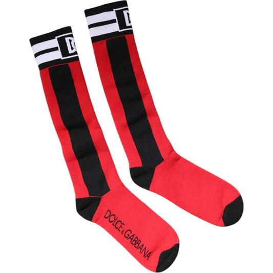 Dolce & Gabbana Red Cotton Stretch Printed Socks Dolce & Gabbana Firebrick
