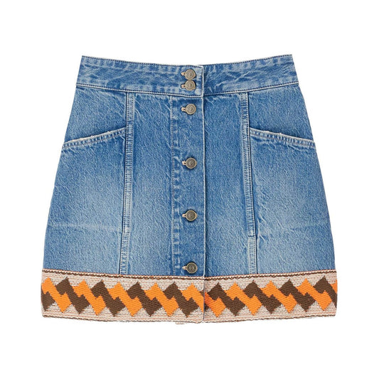 Valentino Garavani medium blue denim skirt with geometric trim