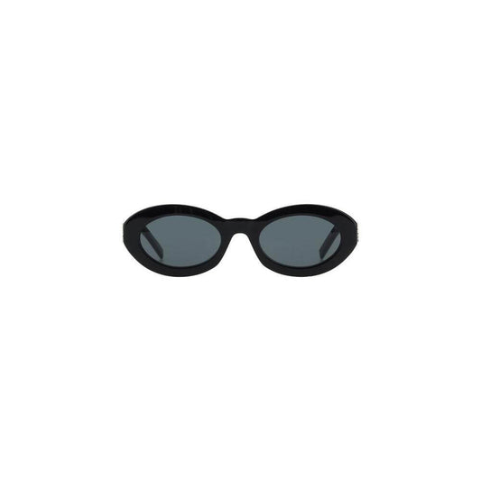 Saint Laurent SL M136 Sunglasses with monochrome oval lenses and brand logo plaque on crease.