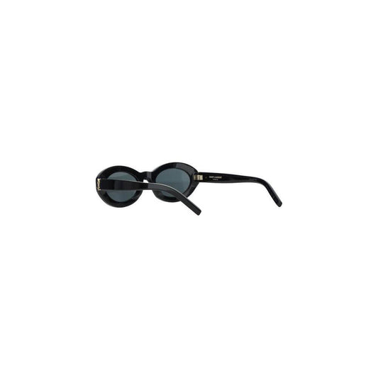 Saint Laurent SL M136 sunglasses with monochrome oval lenses and brand logo on crease, featuring acetate temples.
