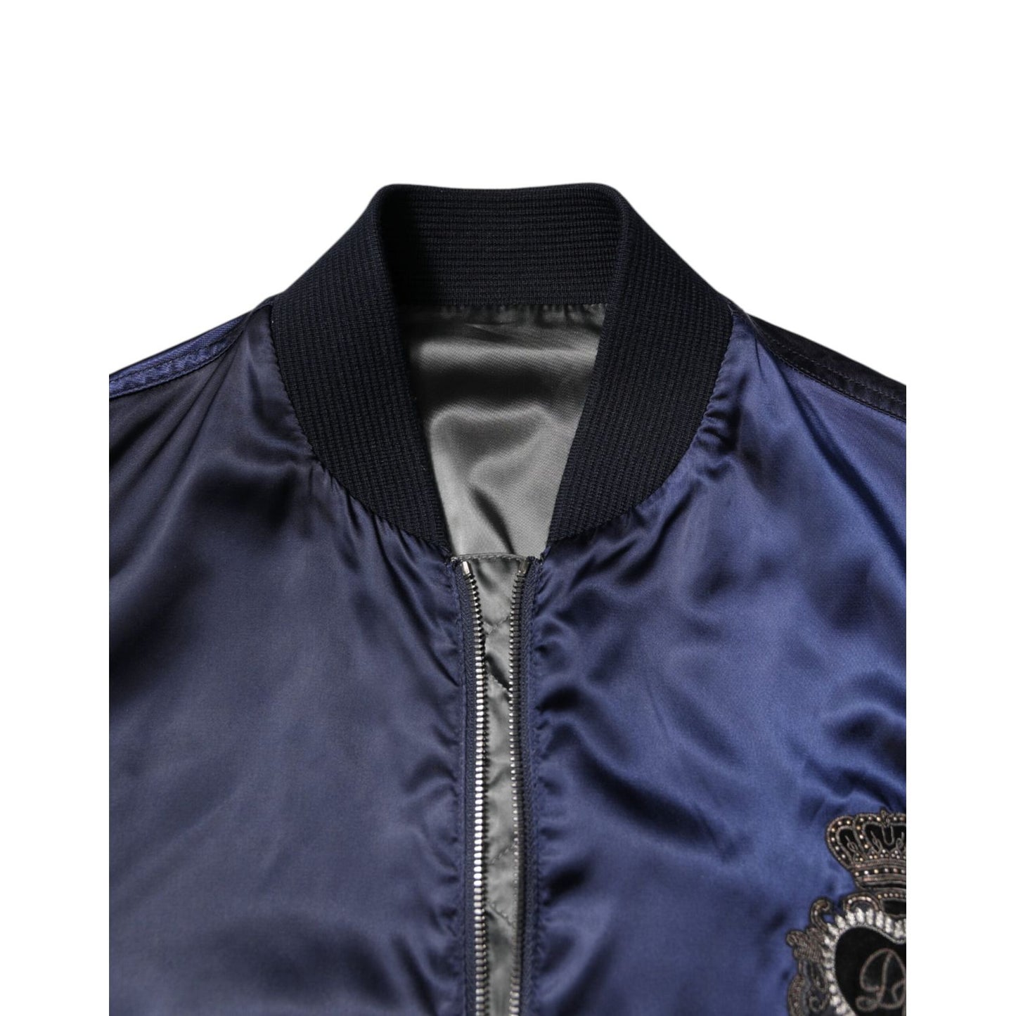 Dolce & Gabbana Blue Nylon DG Crown Full Zip Bomber Jacket