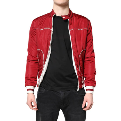 Dolce & Gabbana Red White Nylon Full Zip Men Bomber Jacket