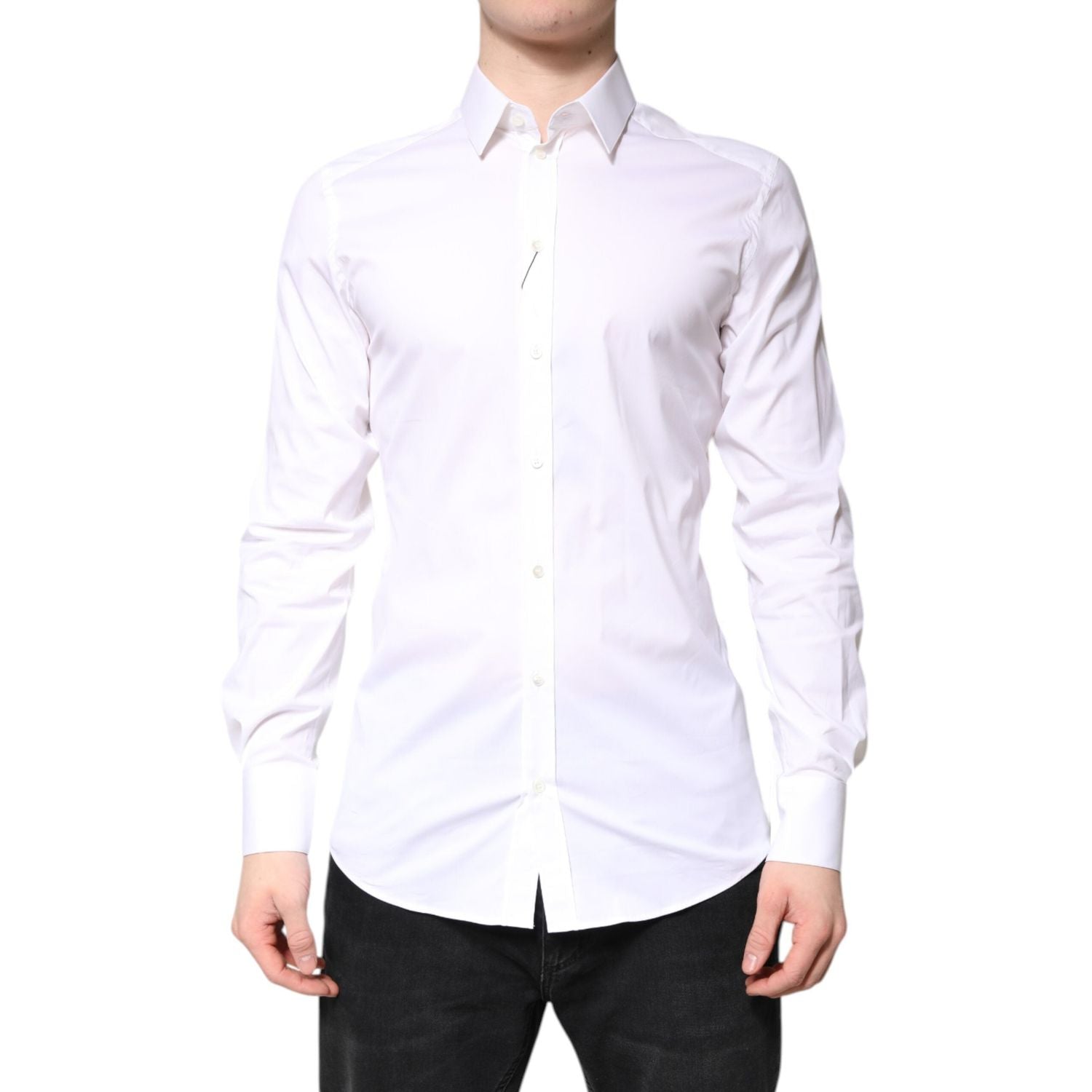 Dolce & Gabbana White Cotton GOLD Dress Formal Collared Shirt