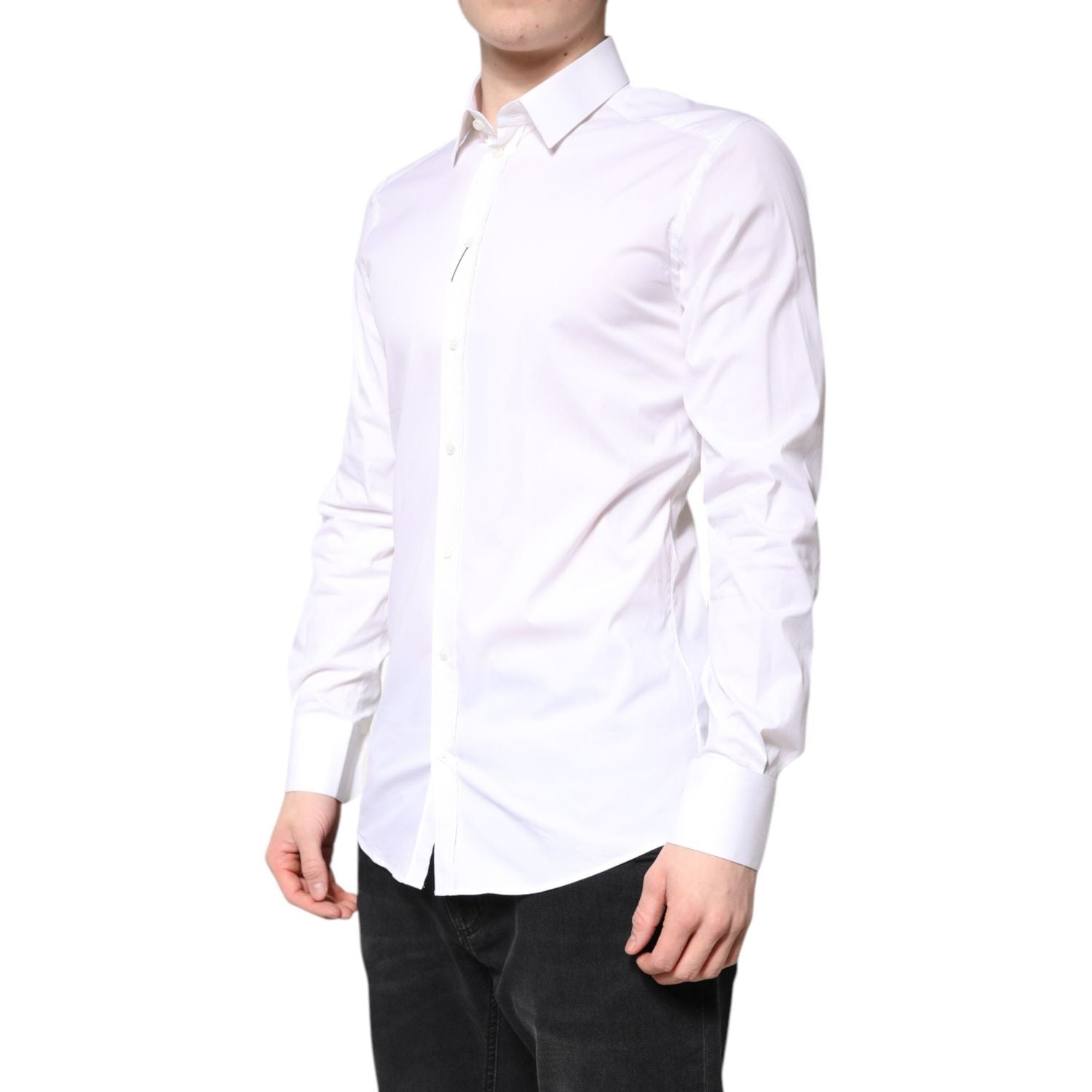 Dolce & Gabbana White Cotton GOLD Dress Formal Collared Shirt