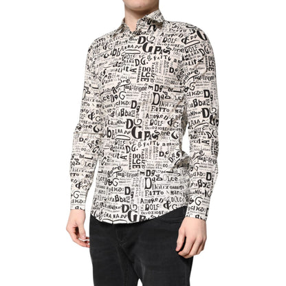Dolce & Gabbana White Black Logo MARTINI Men Casual Shirt