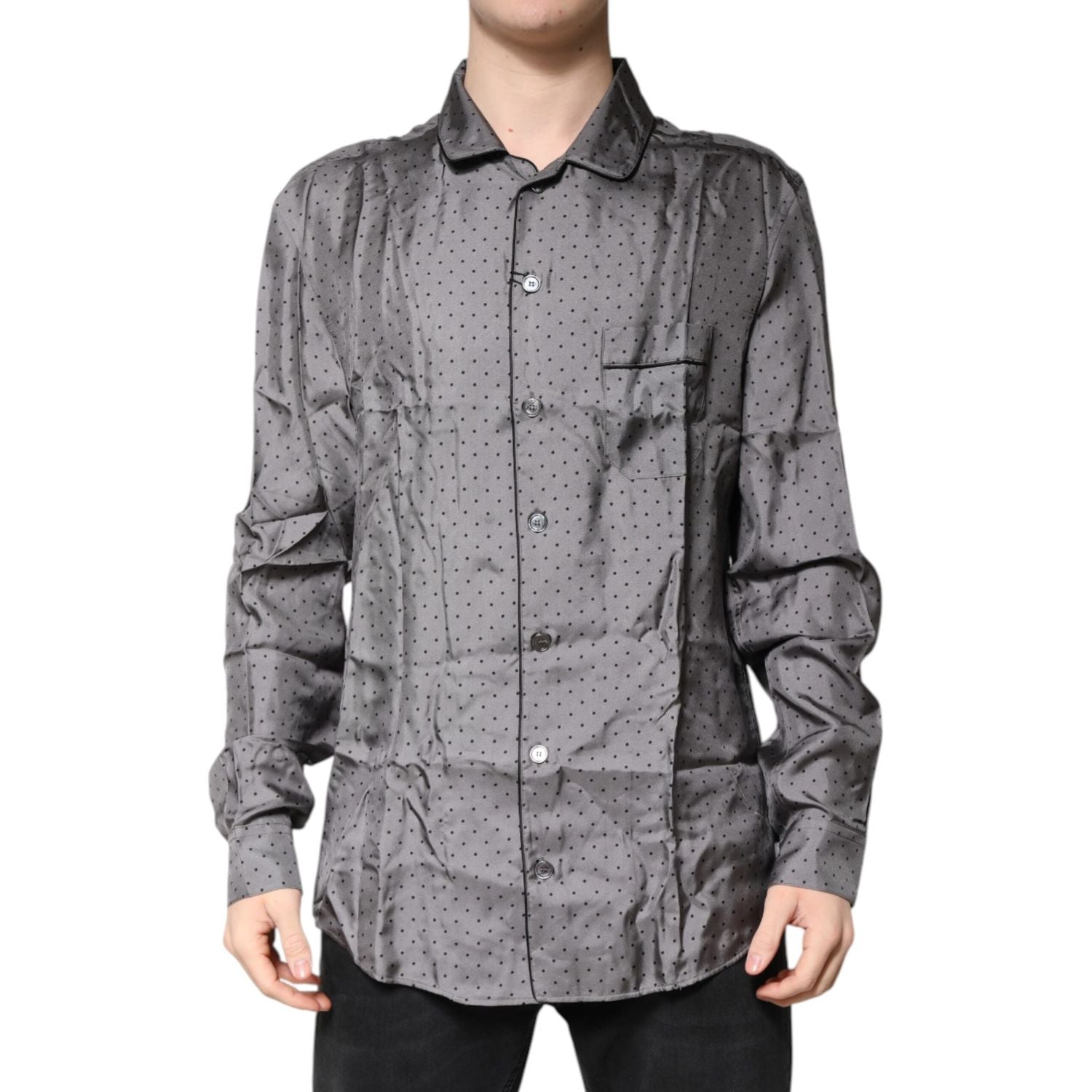 Dolce & Gabbana Gray Polka Dot Silk Long Sleeve Shirt