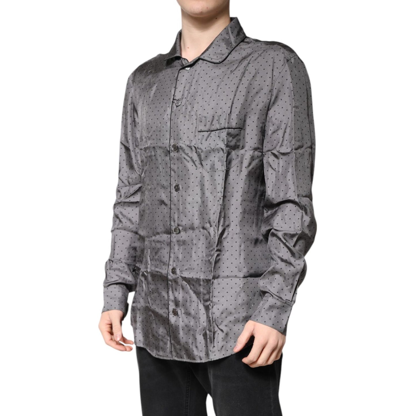 Dolce & Gabbana Gray Polka Dot Silk Long Sleeve Shirt