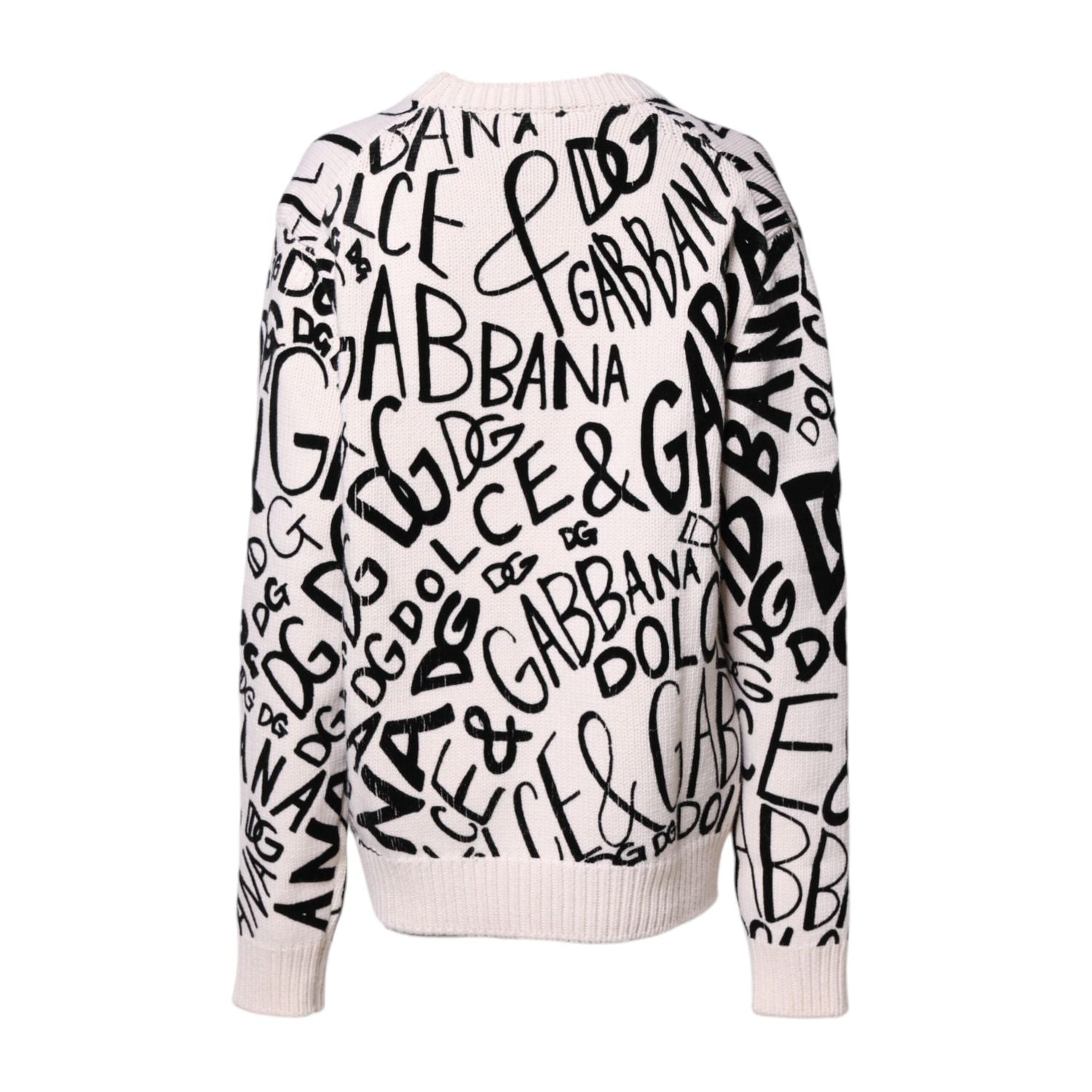 Dolce & Gabbana White Black Logo Print Women Pullover Sweater