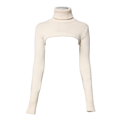 Dolce & Gabbana Ivory Cashmere Turtleneck Cropped Top Sweater