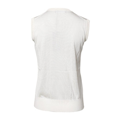 Dolce & Gabbana White Silk Round Neck Sleeveless Tank Top
