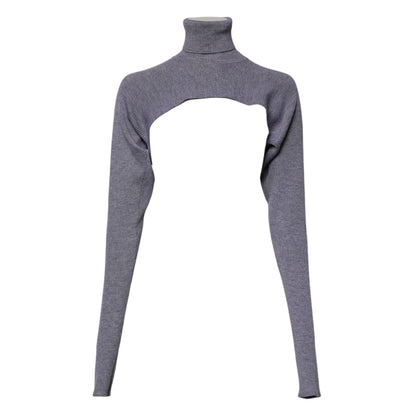 Dolce & Gabbana Gray Wool Knit Turtleneck Cropped Top Sweater