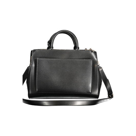 Guess Jeans Nelka Black Handbag with dual handles, adjustable strap, external pocket, and protective feet.