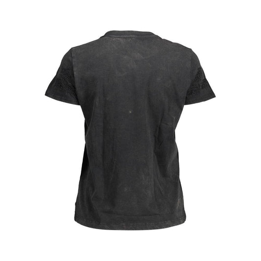 Back view of Desigual Black Cotton Women Top with short sleeves and elegant design.