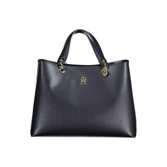 Tommy Hilfiger blue polyethylene women's handbag with gold accents and dual removable handles