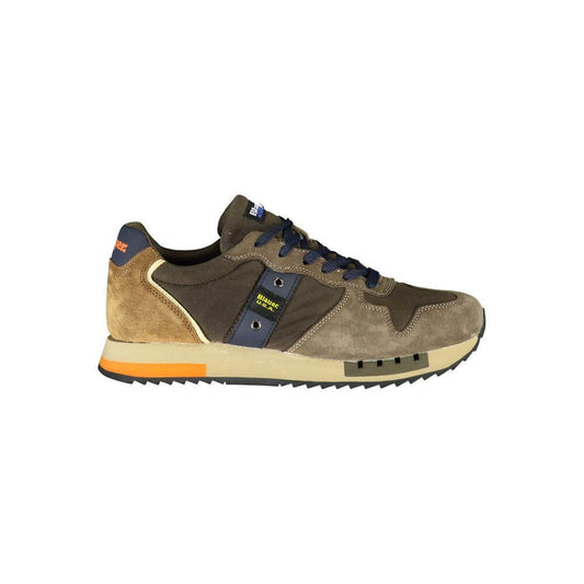 Blauer green polyester sneaker with laces and contrast details, sports footwear featuring brand logo on the side.