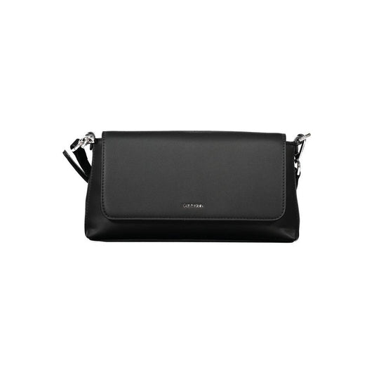 Calvin Klein black polyester women's handbag with adjustable strap and secure closure, combining elegance and practicality.