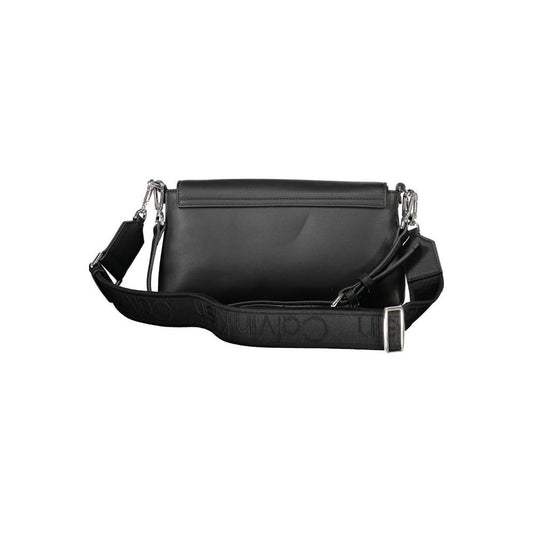 Calvin Klein black polyester women's handbag with adjustable shoulder strap, showcasing elegance and versatility.