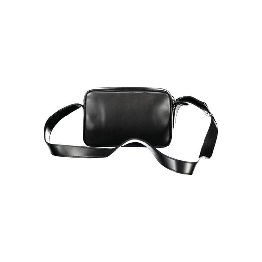 Calvin Klein black polyester women's shoulder bag with zip closure and adjustable strap, made from 50% recycled materials.