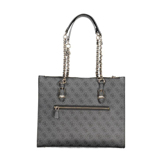 Guess Jeans black polyethylene women's handbag with chain handles, zipper pocket, and chic pattern for urban style.
