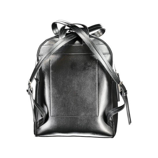 Back view of Calvin Klein black polyester backpack with adjustable straps and one handle