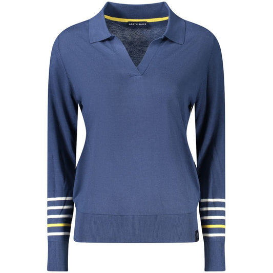 North Sails blue cotton women's sweater with V-neck, long sleeves, and logo detail, perfect for elegant casual wear.