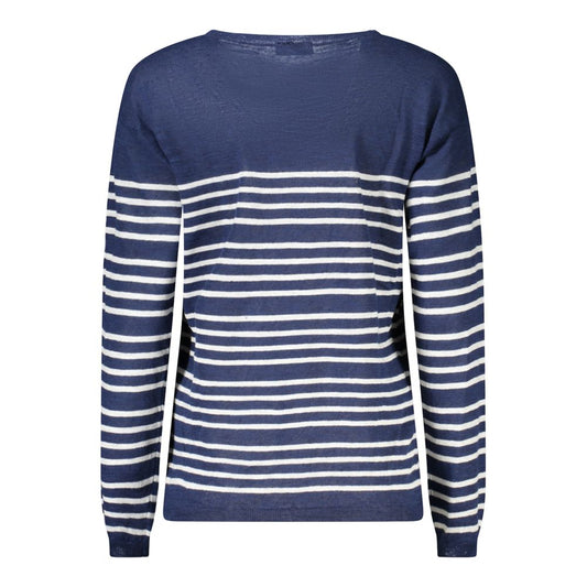 North Sails blue striped cotton women's sweater with long sleeves and wide neckline, featuring nautical design.