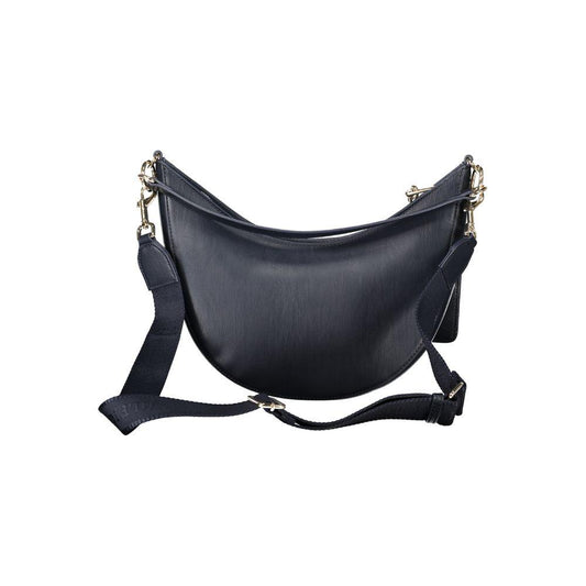 Tommy Hilfiger blue polyethylene women's handbag with adjustable strap and detachable coin purse, showcasing elegant design.