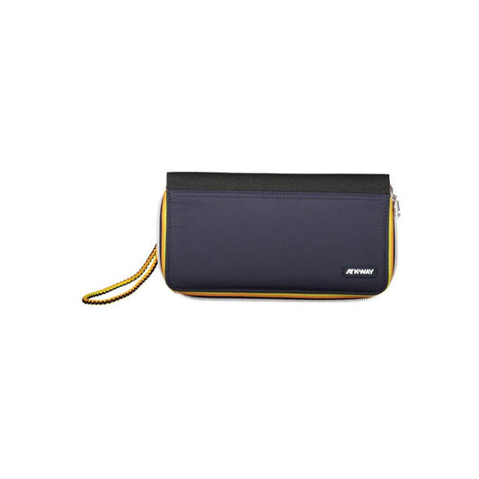 K-WAY blue polyamide wallet with zip closure, 5 compartments, coin purse, card slots, contrasting details, and logo application.