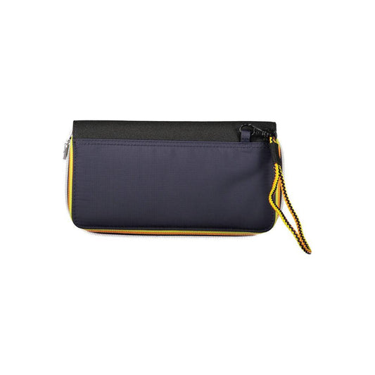 K-WAY blue polyamide wallet with zip closure, five compartments, card slots, coin purse, contrasting details, and logo application.