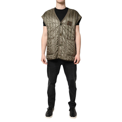 Dolce & Gabbana Brown Logo Plaque Quilted Vest Jacket