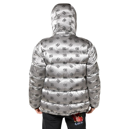 Dolce & Gabbana Silver Logo Full Zip Hooded Quilted Jacket