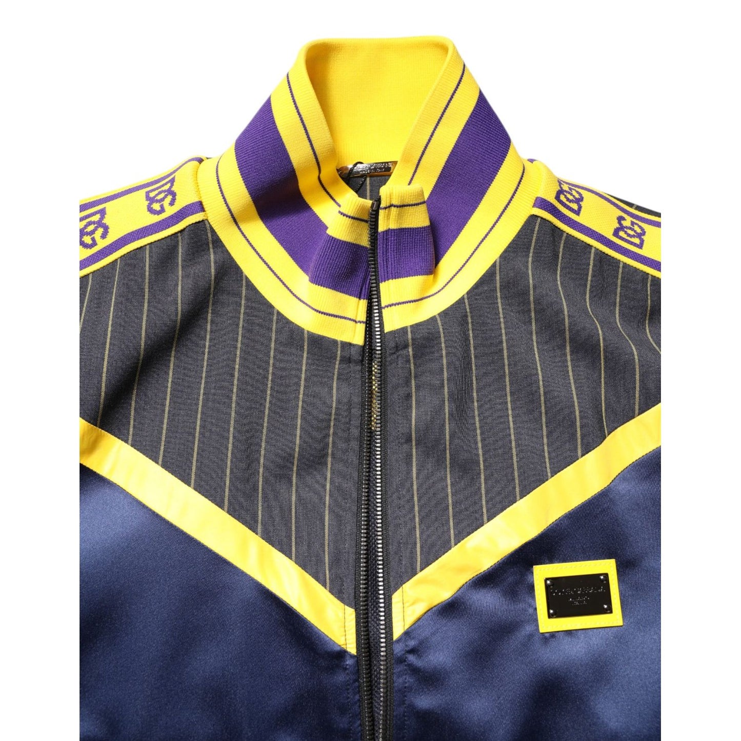 Dolce & Gabbana Black Striped Logo Full Zip Bomber Jacket