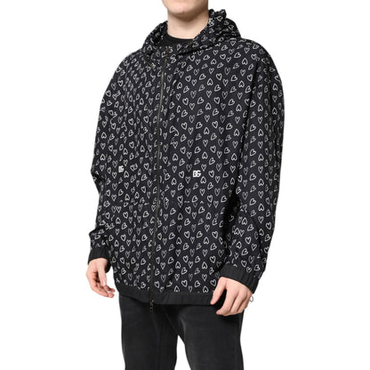 Dolce & Gabbana Black Heart Print Hooded Windbreaker Jacket