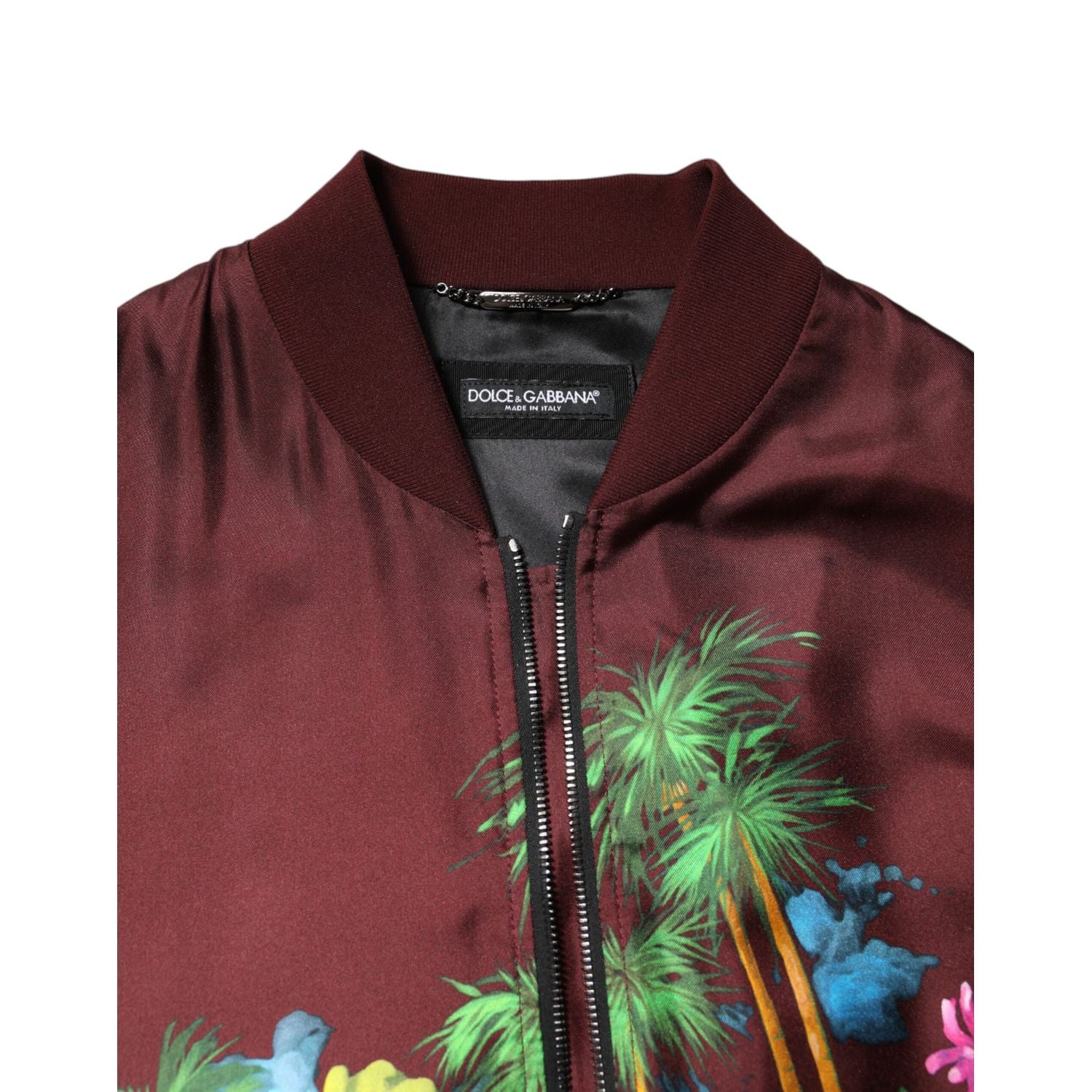 Dolce & Gabbana Maroon Floral Print Full Zip Bomber Jacket