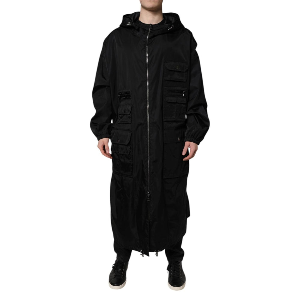Dolce & Gabbana Black Hooded Long Men Windbreaker Jacket JKT41424-58