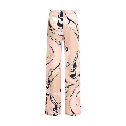 Emilio Pucci Orchid print pants with vibrant design and elastic waist, showcasing a colorful and feminine look.