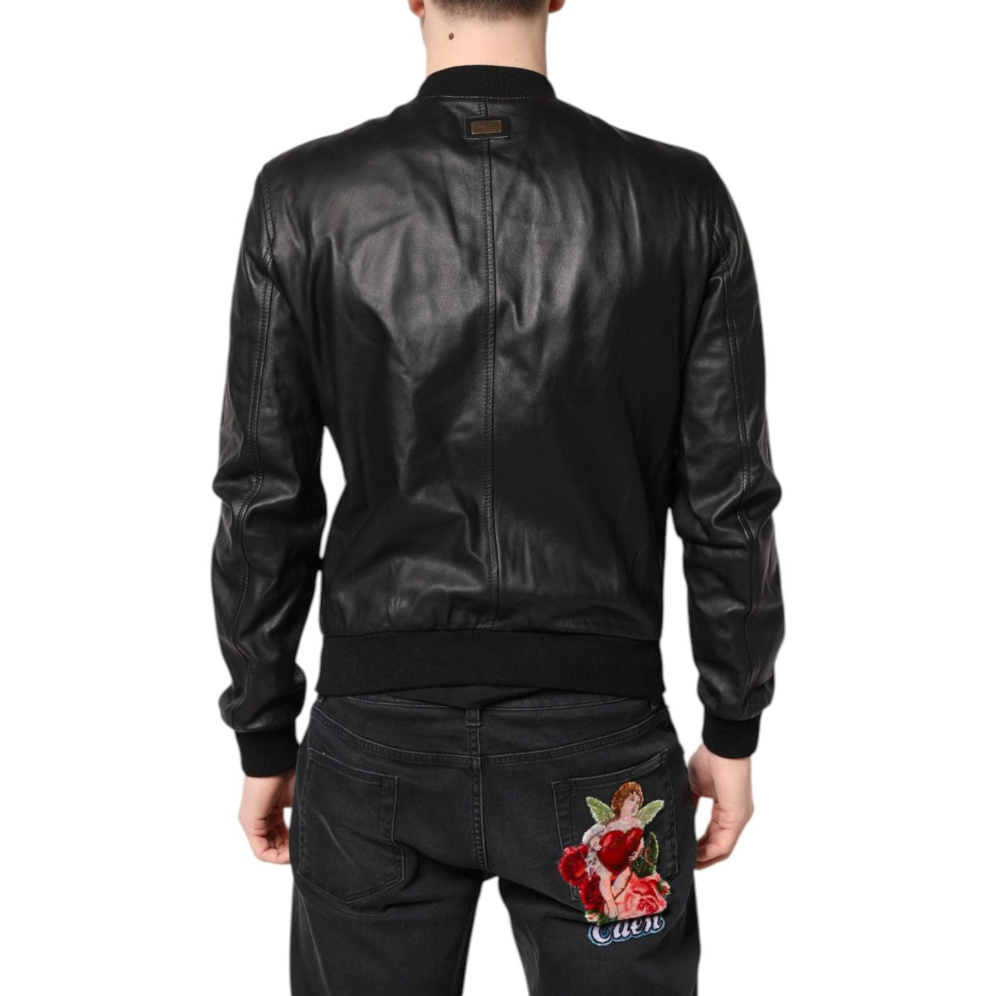 Dolce & Gabbana Black Lambskin Leather Full Zip Biker Jacket JKT41435-48