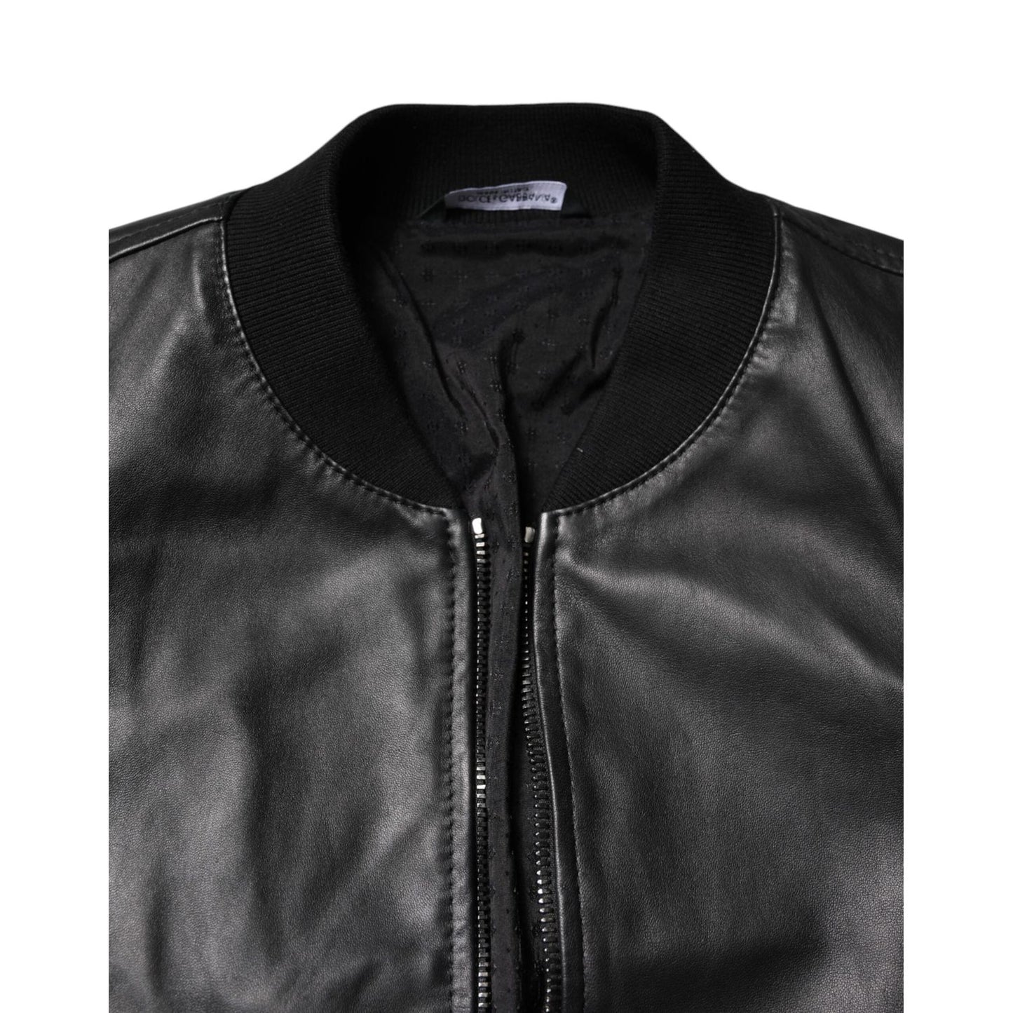 Dolce & Gabbana Black Lambskin Leather Full Zip Biker Jacket JKT41435-48